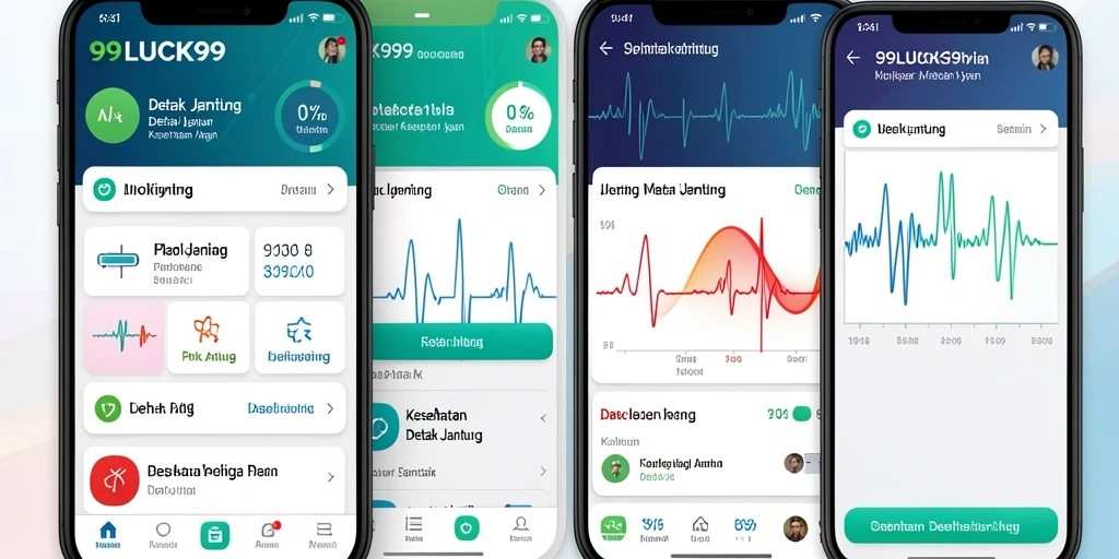 Antarmuka aplikasi 99LUCK99 untuk pemantauan detak jantung.