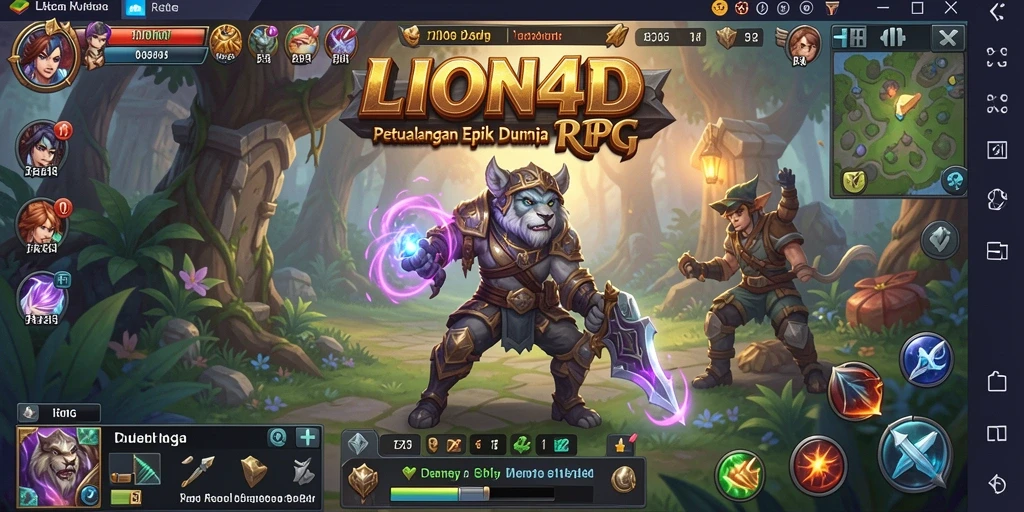 Tampilan antarmuka <strong>LION4D</strong> dengan karakter dan lingkungan RPG yang menakjubkan.