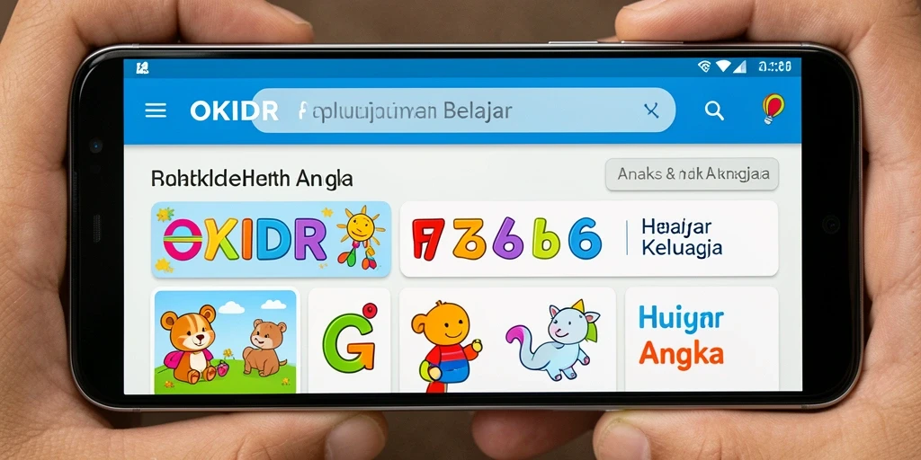 Tampilan utama aplikasi OKIDR dengan fitur belajar huruf dan angka.